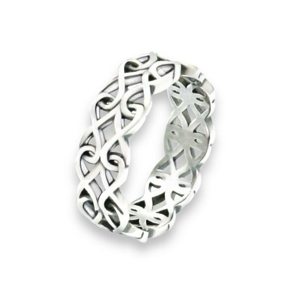 NWT Infinity Wide Band Ring S925 Sterling Silver Stamped Repeating Pattern Sz. 6 - Picture 3 of 10